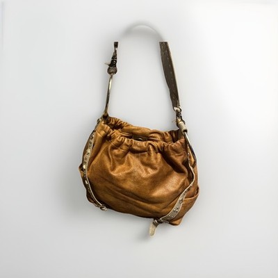Kathy Van Zeeland Women's Handbag Tan and Gold Chain Bling Design