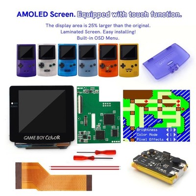 Rechargeable AMOLED OLED Touch Screen Battery Kit W/Shell For Game Boy Color GBC