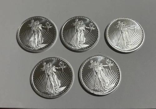 Lot of 5 Saint Gaudens SilverTowne Silver Rounds 1 oz BU .999 Fine Bullion