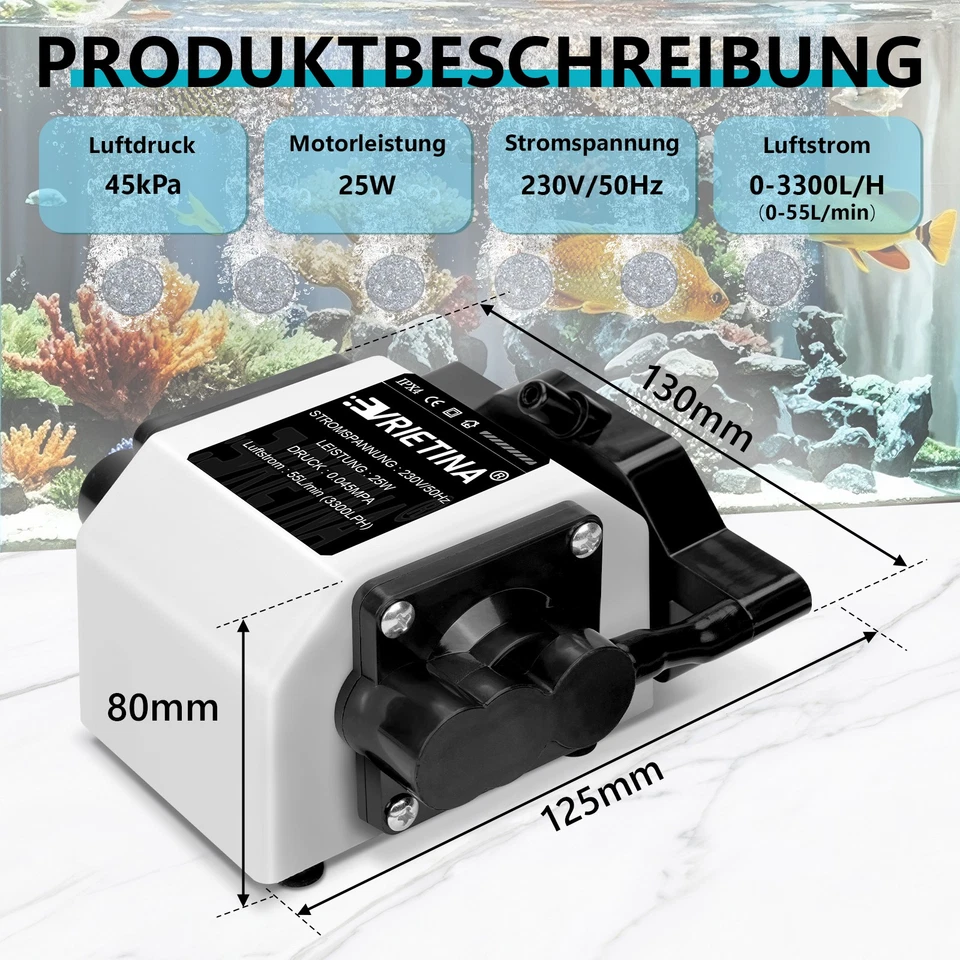 3300L/H 25W Aquarium Luftpumpe 6Ausgänge Gartenteiche Tauchpumpe Sauerstoffpumpe - Bild 4 von 4