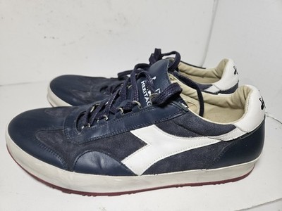 Diadora Heritage Equipe Dirty Stone Wash Evo Blue Leather Shoes Mens 12.5