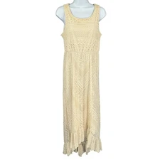 Solitaire by Ravi Khosla Cream Lace Maxi Dress Sz M Crochet Romantic Bohemian