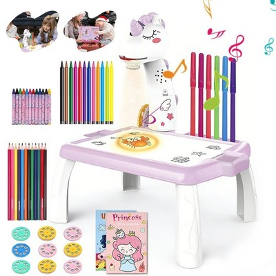 Einhorn Zeichenprojektor Projektion Zeichentafel Lila Kinder Set Mit Stickerbuch