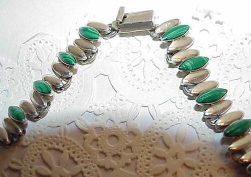 Mexico 950 Silver Sterling Malachite Marquise Necklace Vintage Modernist - 第 3/4 張圖片