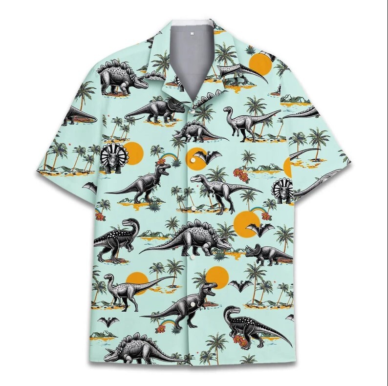 Vintage Dinosaur Hawaiian Shirt For Men Women, Dinosaur Button Down Shirt