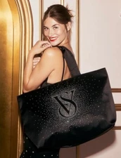 Victoria's Victoria Secret BLACK SPARKLE VS Overnight TOTE Handbag BAG Purse