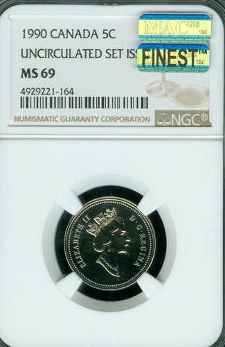 1990 CANADA 5 CENTS NGC MS69 PQ MAC FINEST GRADE MAC SPOTLESS POP 2 .