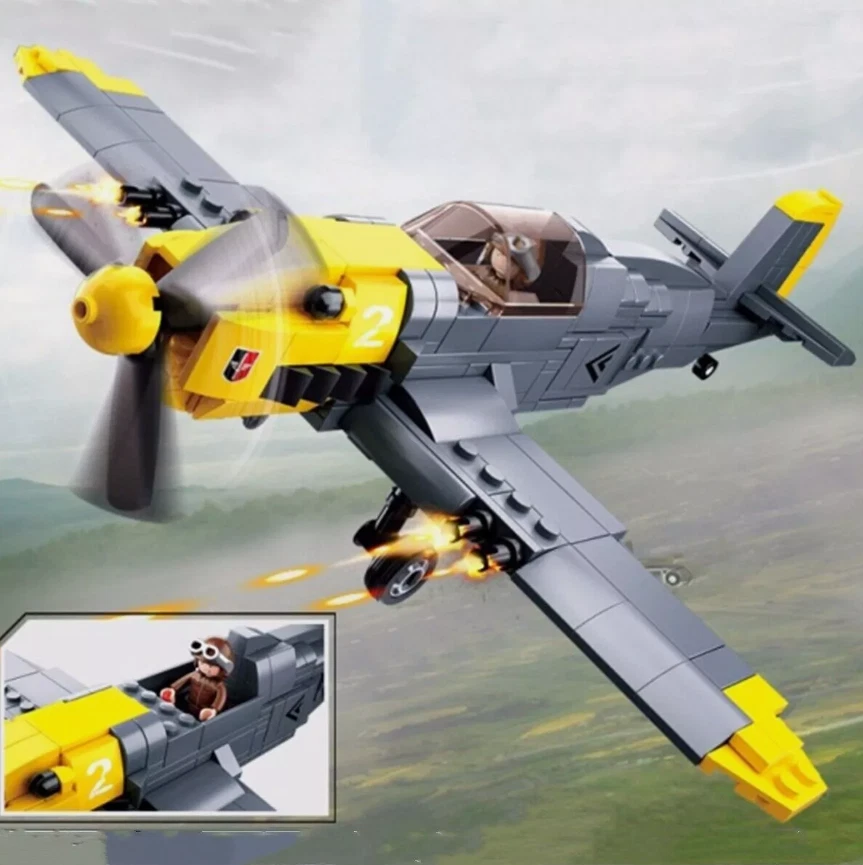 Military MOC WW2 BF-109 Fighter Aircraft Building Blocks Bricks Models Kids Toy - Image 3 of 4