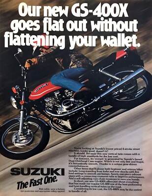 1978 Suzuki GS-400X Motorcycle photo ''It Goes Flat Out'' vintage promo print ad