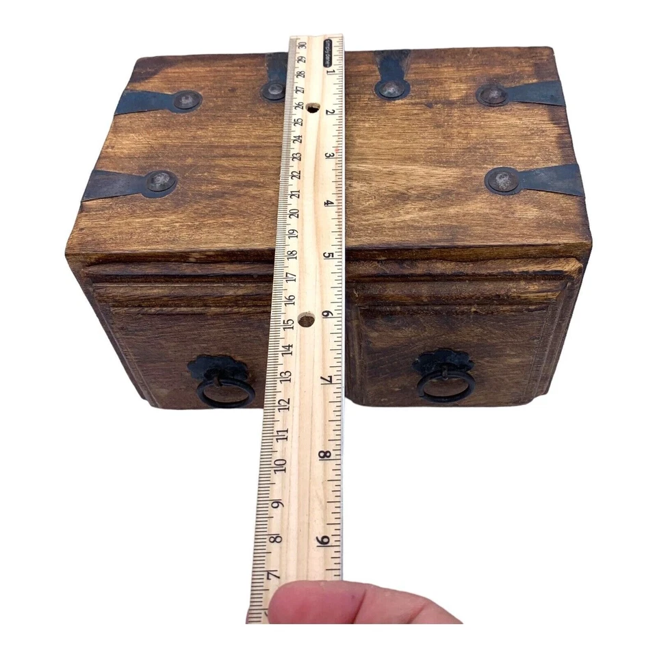 Vintage Wood Apothecary Tea Spice Box Carved Boho Jewelry Box Handmade India - Image 4 of 4