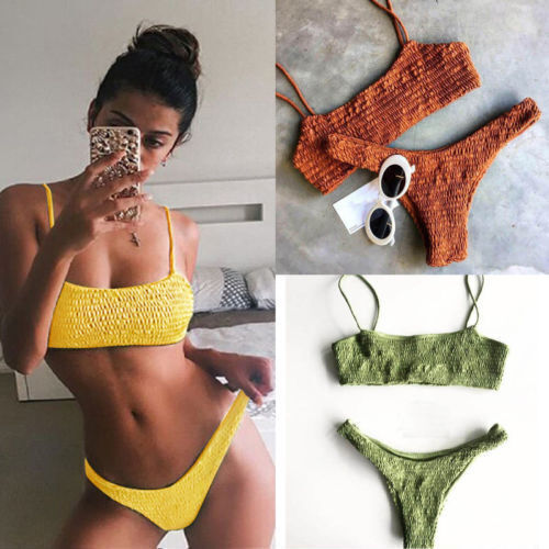 Women -- Brazilian Crinkle Bikini Set Tube Swimwear Summer Bathing Outfit Beach - Picture 6 of 20