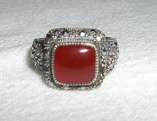 Vintage Sterling Silver Marcasite Carnelian Ring Size 5 4.8 grams