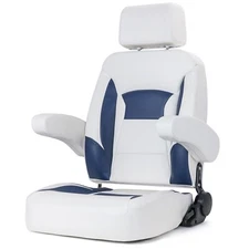NORTHCAPTAIN High Back Reclining Pontoon Bucket Boat Seat,White/Navy Blue