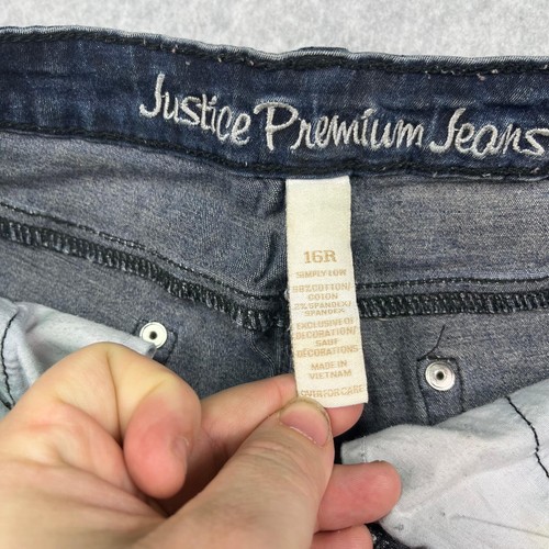 Justice Jeans Women's 16R Blue Denim Premium Leopard Stretch Straight Leg 28x29 - 第 9/13 張圖片