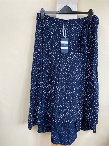 Crew Clothing Company Midi Wrap Frilled Navy Mix Skirt Zip Sz 16 Bnwt