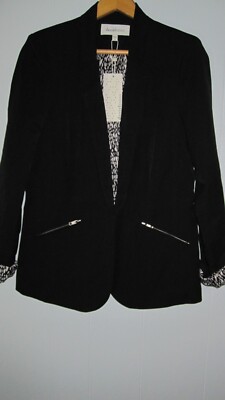 Daniel Rainn Blazer Women s M Black Lined Zip Pockets Lightly Padded Shoulder
