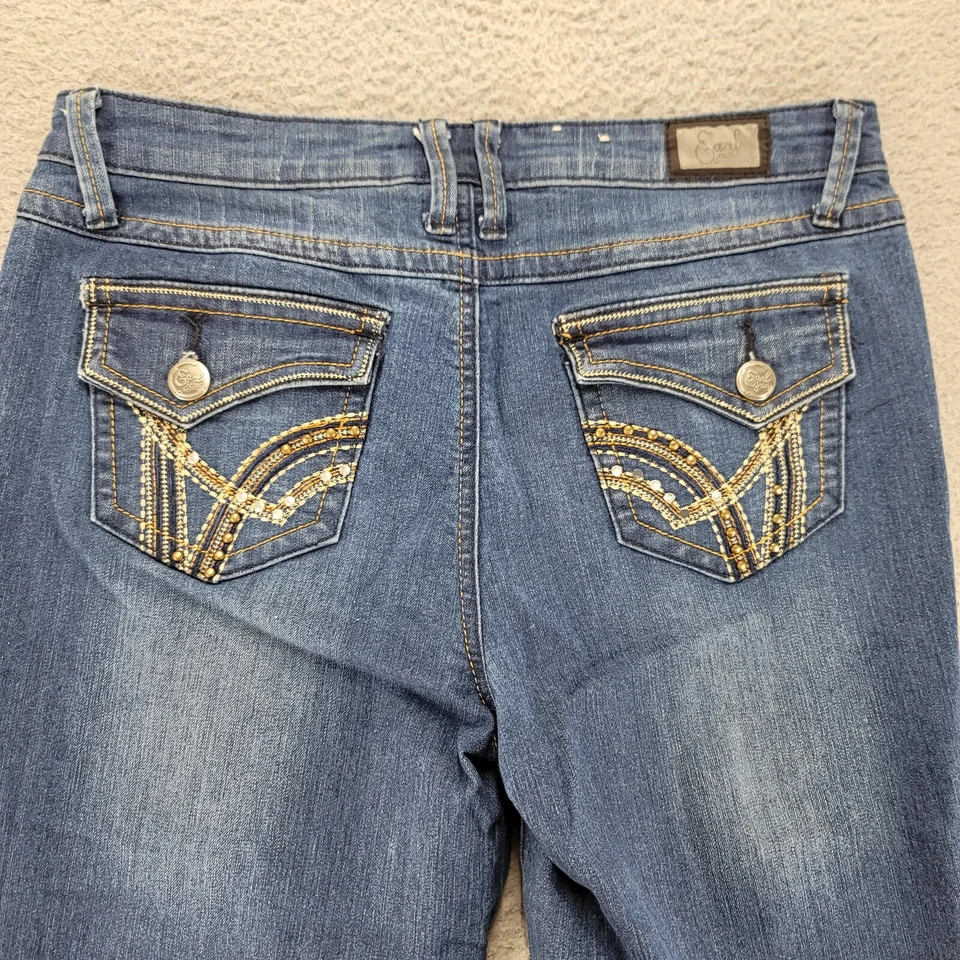 Pantalones de mezclilla Earl para mujer 6 azules con puños cortos desgastados informales bolsillos tiro medio Foto 4 de 4