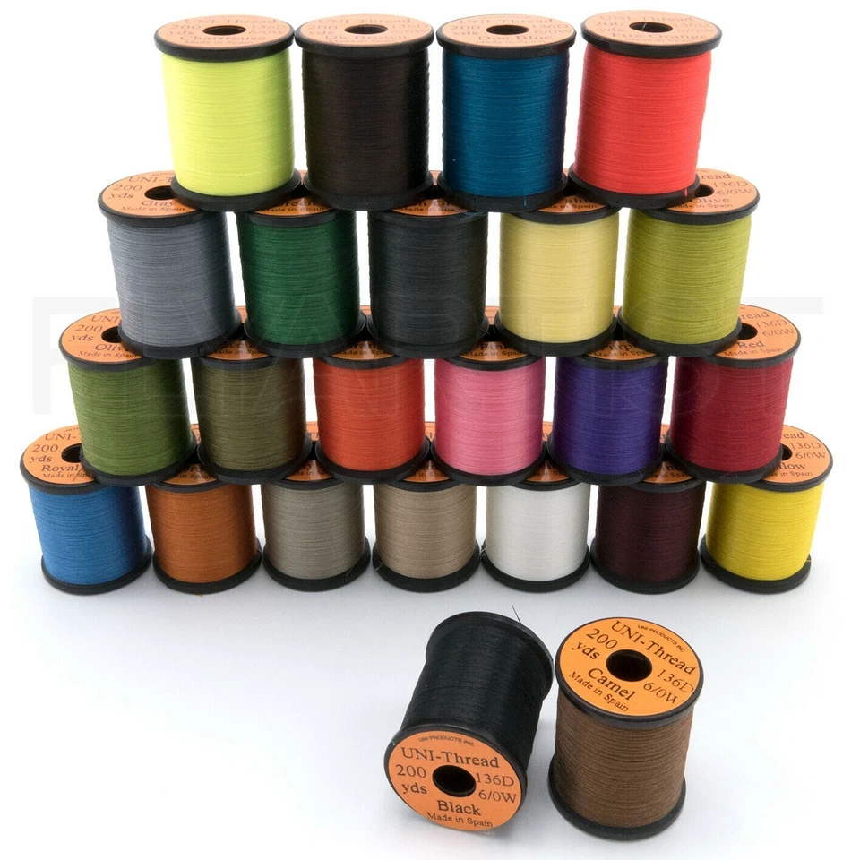 UNI THREAD 6/0 - Fly Tying Jig Waxed Thread 200 yd Spool - 24 Colors Available!