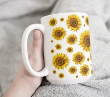 Sunflowers Lover Coffee Tea Mug Cup 15 Oz Ceramic, Gift for her by Mugzan