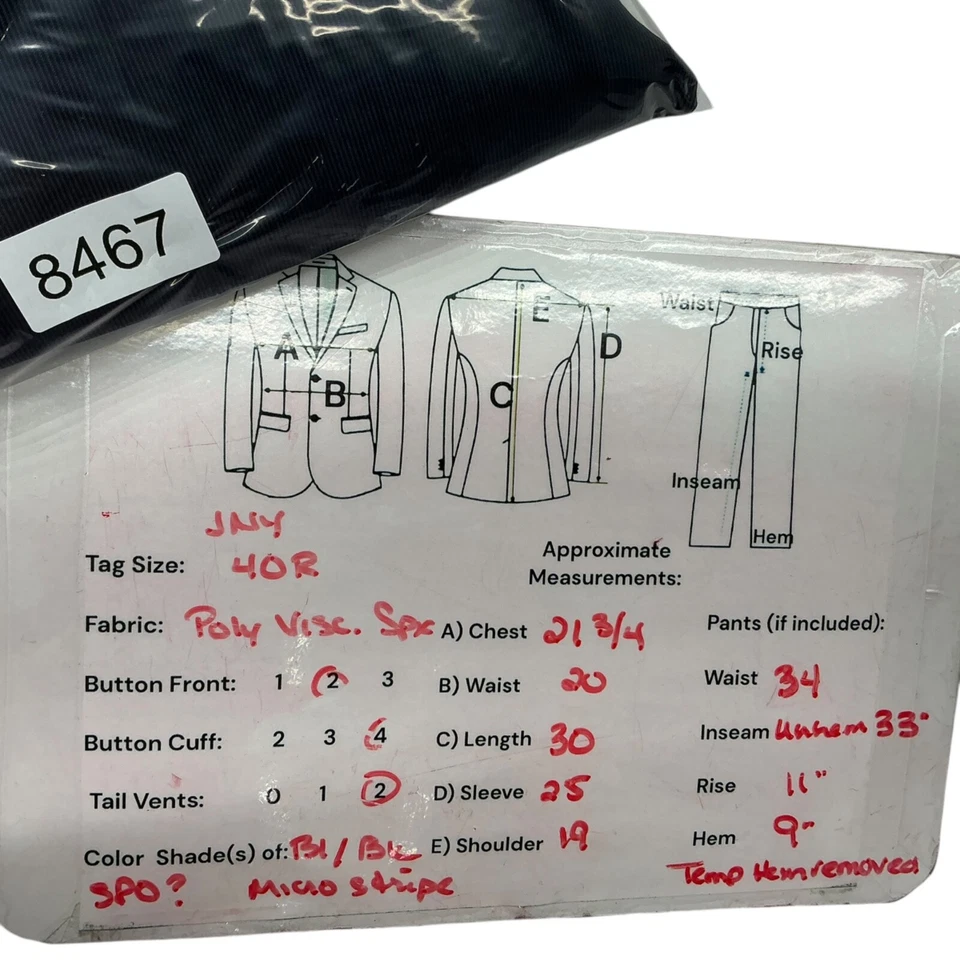 40R 34W Unhem Jones New York Micro Rayas Rayas 2 piezas Traje Pantalones Abrigo Chaqueta Foto 3 de 4