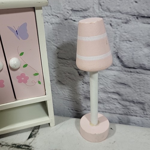 Wooden Dollhouse Furniture Lot 5 Piece Set Pink Girls Bedroom Lamps Wardrobe Bed - Picture 5 of 8