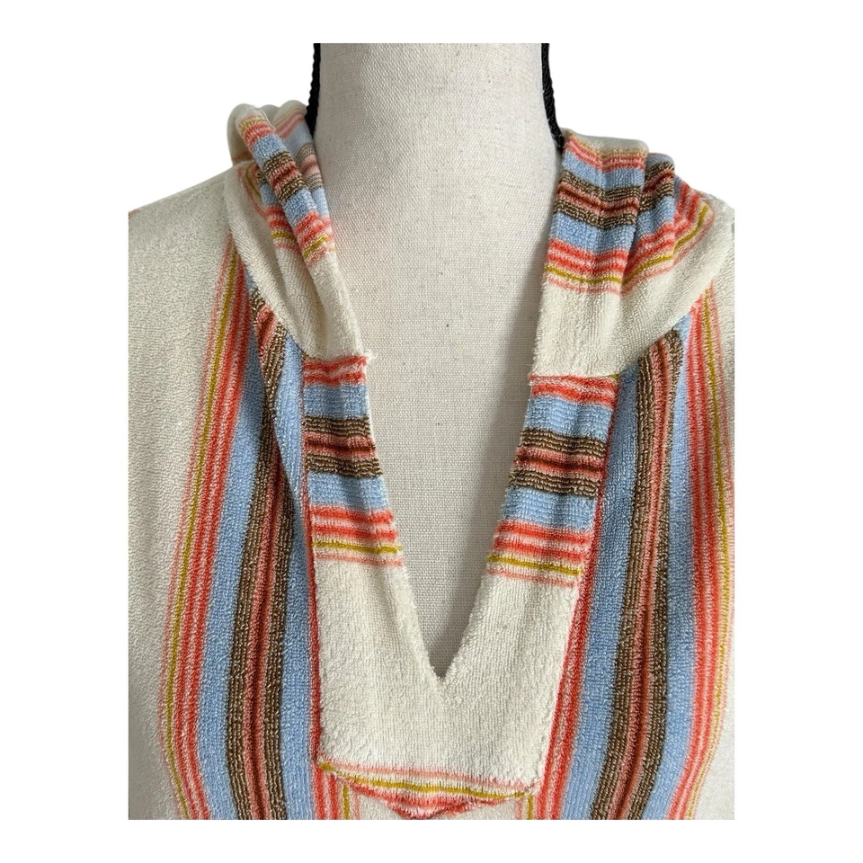 Sudadera con capucha Billabong Terry cuello en V blanca coral a rayas para mujer talla XS recortada Foto 3 de 4