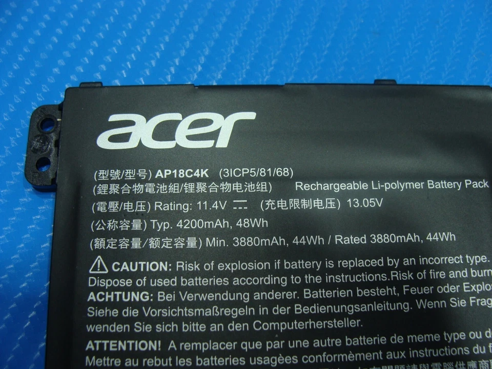 Batería Original Portátil Acer Aspire A515-43 15.6" 11.4V 48Wh 4200mAh AP18C4K 82% Foto 4 de 4
