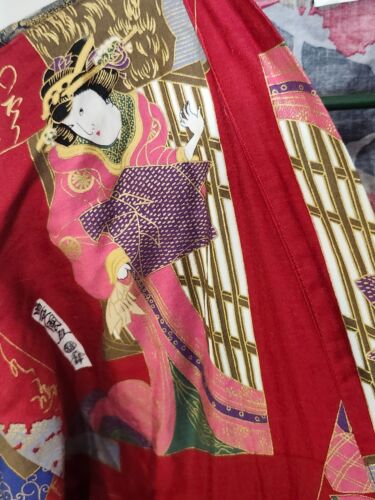 Abito Kimono Giapponese Rosso Cotone (E33) - Foto 4 di 12