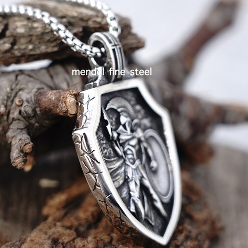MENDEL Cool Stainless Steel Mens Spartan Helmet Warrior Pendant Necklace For Men - Picture 3 of 13