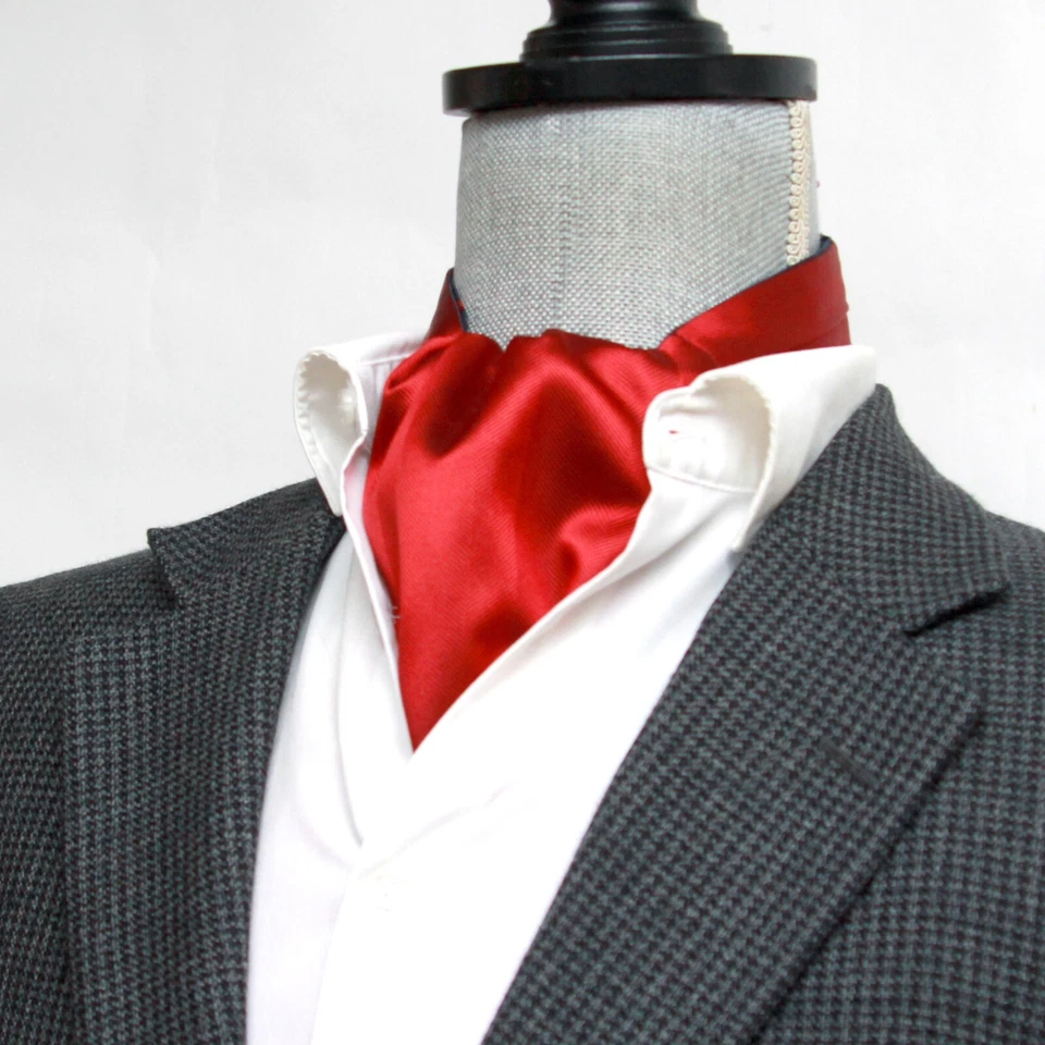 Hombre Seda Corbata Ascot Rojo Negro Adorno Reversible Seda Ascot A157 Foto 2 de 4