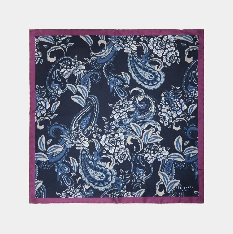 Pañuelo Ted Baker HORAM $49 Azul Marino Paisley Seda Bolsillo Cuadrado Nuevo con Etiquetas Foto 2 de 2