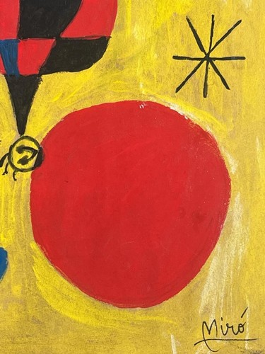 Joan Miró (Handmade) Drawing On old Paper Signed & Stamped Mixed Media, Vtg Art - Picture 3 of 4
