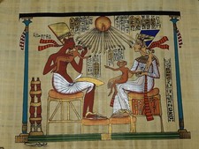 King Akenaton & Queen Nefertiti, Egyptian Hand Painted Hand made papyrus,