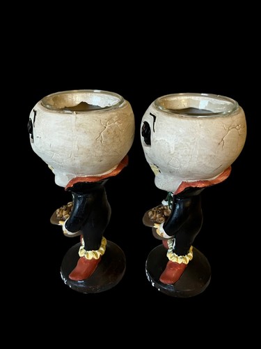 2 Halloween Votive Holders Skeletons Hex Ray Candy Dracula Trick or Treat 7.25” - 第 8/13 張圖片