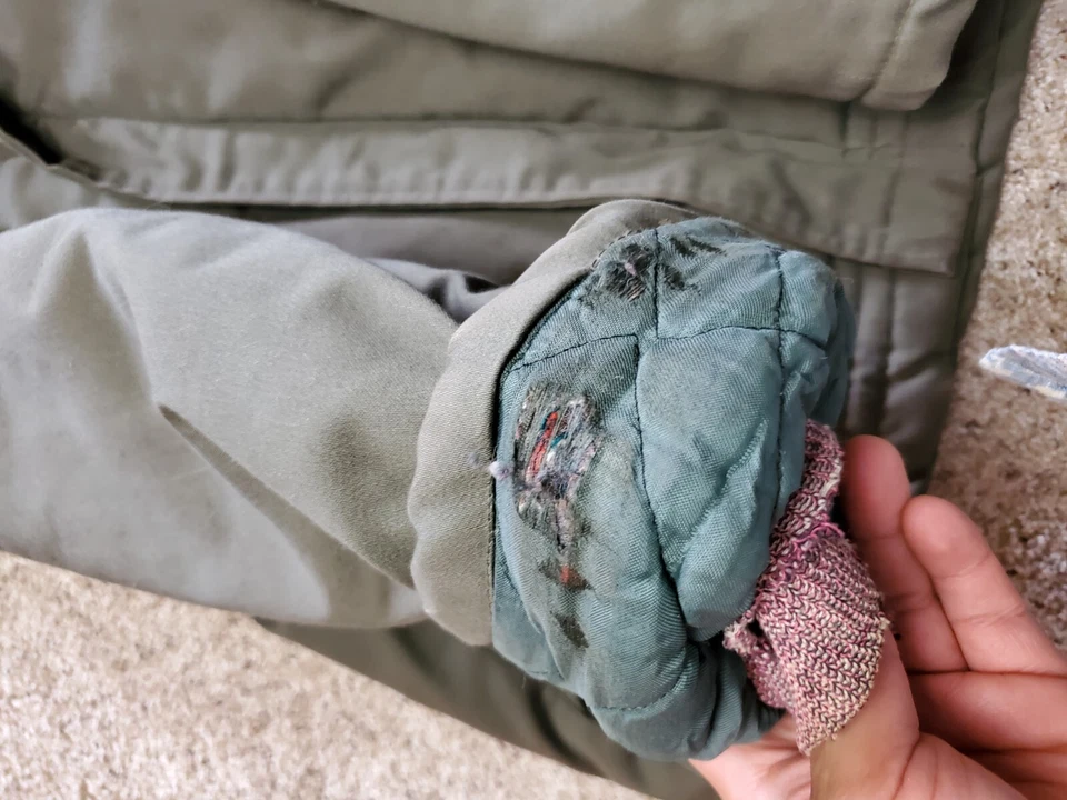 VTG 40s 50s B-9 Military Parka Large Mens Green Split Hood Fur Line Chin Strap - Image 4 of 4