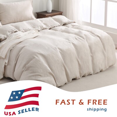 100% Pure Linen Duvet Cover 3 Pcs Set European Flax 1 Duvet Cover 2 Pillowcases