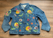 Tantrums Denim Jacket Vtg Floral Embroidered Beaded Sequin Sz Medium