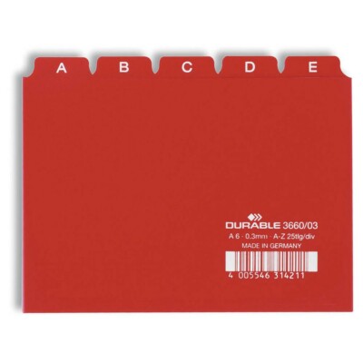 DURABLE Karteikartenregister A-Z rot DIN A6 quer 25-teilig 