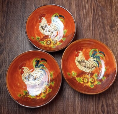 Orange Rooster China by ''Gallo''  8'' Vegetable Bowl Set of 3