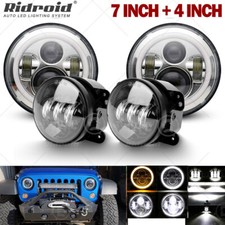For Jeep Wrangler JK TJ 1997-2018 7" LED Headlights + 4" Fog Lights Combo Set