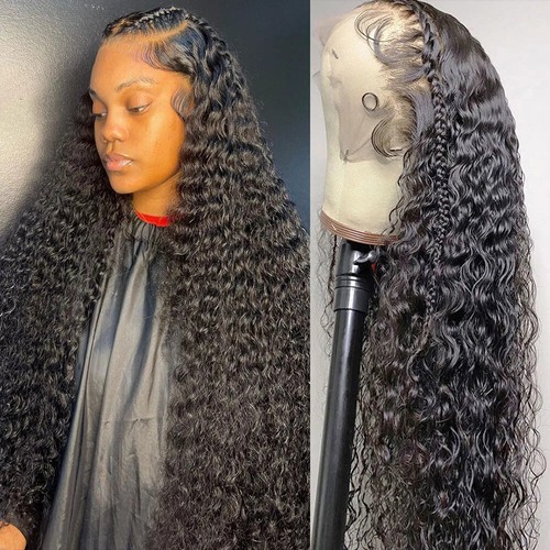 Deep Wave 13x6 HD Lace Frontal Perücke Echthaar Wasserwelle vorgezupft lockig Perücke - Bild 9 von 9