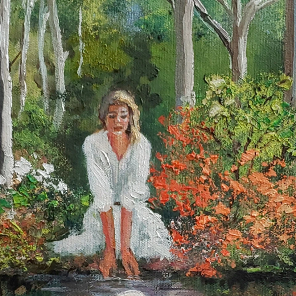 YARY DLUHOS Woman Lily Pond Swan Garden Landscape Original Art Oil Painting - Image 3 of 4