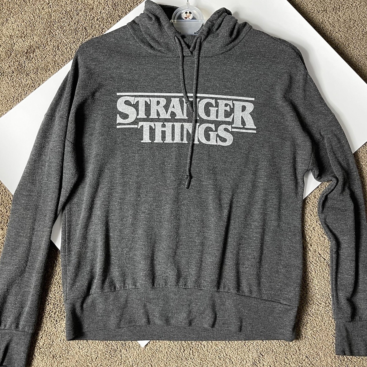 Stranger Things Sweatshirt Men's Large Gray Fade Fleece Hoodie