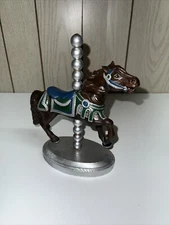Vintage Porcelain Horse Carousel Figurine On Wood Base 8” Estate Sale EUC