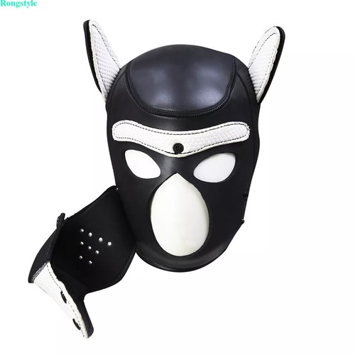 Neoprene Puppy Hood Role Play Dog Mask Puppy Cosplay Full Head with Neck Cover - Picture 14 of 82
