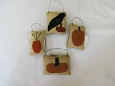  Black Bird Crow & Pumpkin Pillow Ornaments 4pc NEW Primitive Style Collins