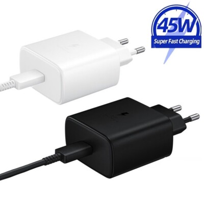45W Super Fast Charger + 1M 2M Cable For Samsung S26 S25 S24 S23 Black White