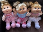 3- 2015 Cabbage Patch Kids Sitting Dolls  Pink Blonde Hair Tooth Teddy Fox