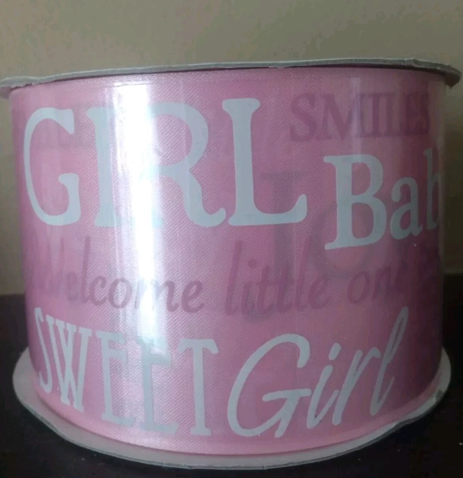 Banner de bienvenida a casa rosa de 2 1/2 pulgadas de ancho 10 yardas de revelación de género para bebé niña nuevo Foto 3 de 4