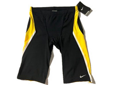 New NIKE SWIM Mens Blk Yellow Performance Jammer Swimsuit sz 30 Shorts Swimwear